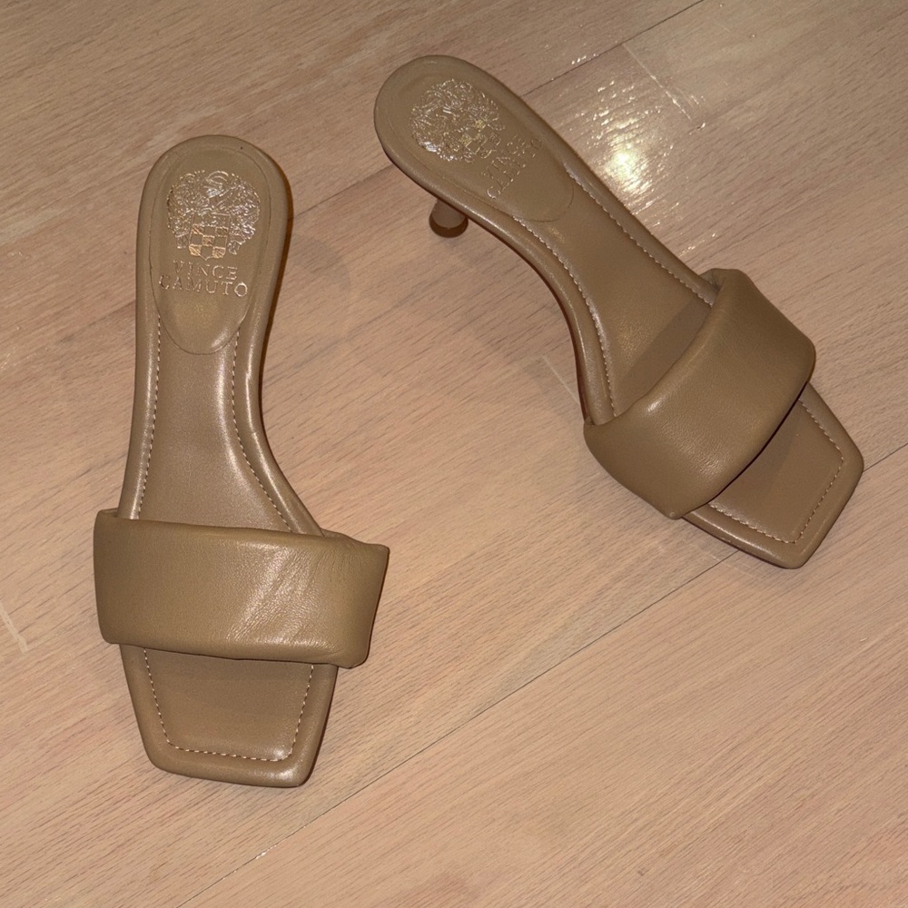Vince Camuto Square Toe Tan Kitten Heels